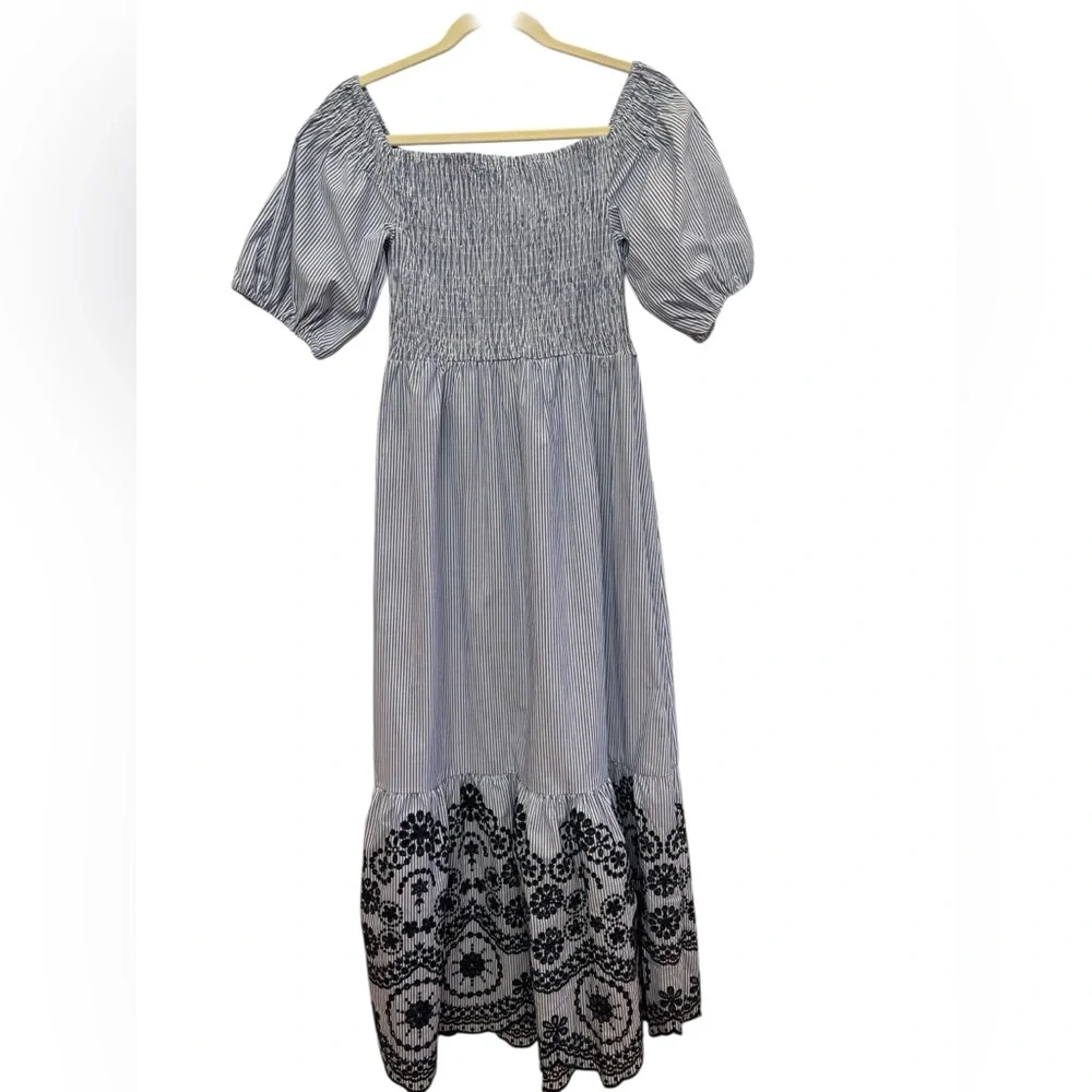 Zara Smocked Off Shoulder Maxi Dress Embroidered Cottagecore Coastal - Picture 2 of 7